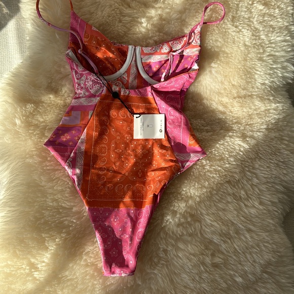 Skatie Montana pink orange bandana print Rachel corset underwire one piece - Picture 7 of 9
